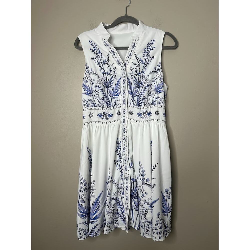 Cupshe White Mini Dress with Blue Botanical Print - Picture 2 of 12
